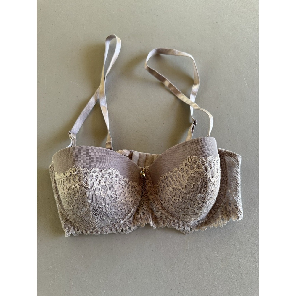 Pure Beauty Underwire Bra Size 36C Khaki Tan Brown Beige Rene Rofe Lace